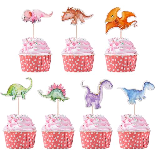 Altdeovk Dino Tortendeko Cupcake Topper, 42 Stück Dinosaurier Kuchen Deko, Dino Muffinförmchen, Dino Muffins Cake Topper für Kinder Geburtstag, Party Kuchendeko von Altdeovk