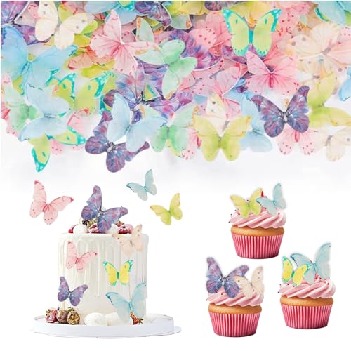 Altdeovk Esspapier Tortendeko Schmetterling Cupcake Deko, 40 Stuck Esspapier Cake Toppers, Bunte Schmetterlinge Muffin Deko Kuchen,Tortendeko Schmetterling, Essbare Schmetterlinge Kuchen Deko von Altdeovk