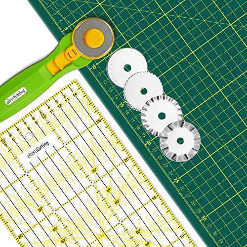 Altera Schneidematte-Set, schneidunterlage A1 (60x90cm) inkl. Rollschneider, 5 Klingen und Altera Universal-Lineal 60x15cm von Altera