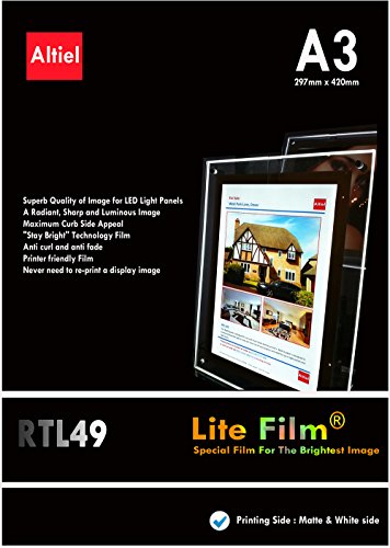LITE FILM RTL49 – A3 x 50 Blatt für alle Tintenstrahl- und Laserdrucker (Kopierer) – Hintergrundbeleuchtetes Papier LED Light Pocket/LED Light Panel/LED Lightbox von Altiel