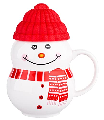 Altom Design Weihnachtsbecher Weihnachtstasse mit Gummi-Deckel 300 ml aus Porzellan für Kinder (Schneemann) von Altom Design