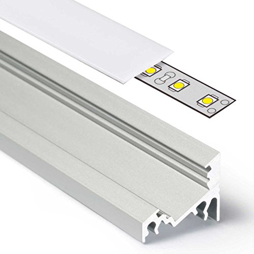 Alupona Corner LED-Eckprofil Aluminium I 1 m I Aluminium Inneneck-Profil für LED Streifen bis 10mm I LED Aufbauprofil eloxiert I Set mit LED-Schiene, Abdeckung milchig, Endkappen & Montageklammern von Alupona