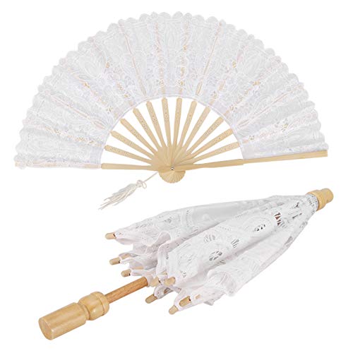 Alvinlite Spitze Regenschirm Spitze Fan Falten Hand Fan Braut Hand Fan Party Dekoration Tanzparty Fotografie Prop Weiß Spitze von Alvinlite