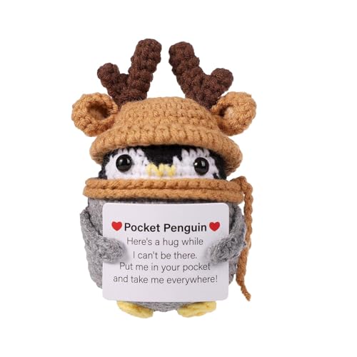 Alwida Positive Crochet Dolls - Christmas Penguin Doll | Emotional Support Penguin Toy | Funny Crochet Doll with Inspirational Card Cute Cheer Up Party Decorations for Coworkers von Alwida