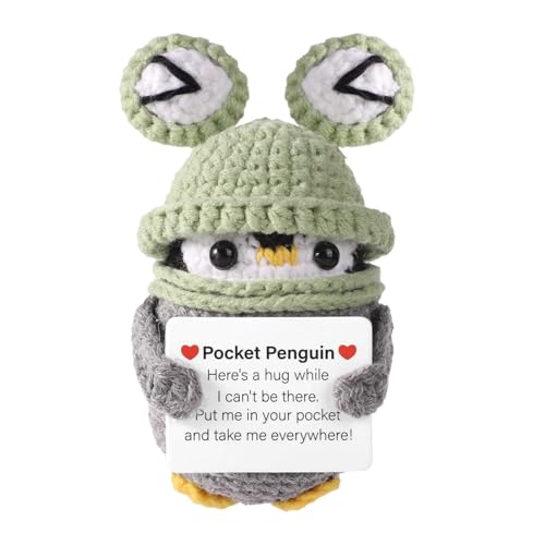 Alwida Positive Crochet Dolls - Christmas Penguin Doll | Emotional Support Penguin Toy | Funny Crochet Doll with Inspirational Card Cute Cheer Up Party Decorations for Coworkers von Alwida