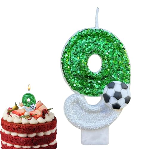 Geburtstags-Zahlenkerzen, Glitzernde Fußball-Kerzen-Dekorationen, Dekorationszubehör, Parfümfreie Zahlen, Kerzen-Kuchenaufsatz Mit Pailletten, Kreative Kuchendekoration Für Geburtstag, Hochzeit, Jubil von Alwida