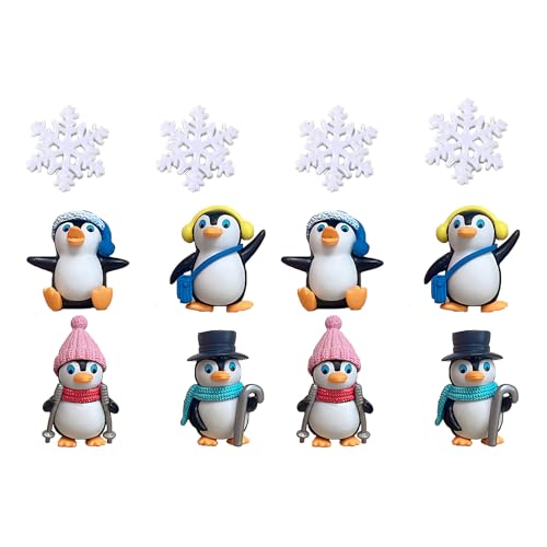 12Pcs Mini Pinguin Schneeflocken Tierfiguren Spielzeug Kuchen Toppers Cute Penguin Figur Ornamente Micro Landschaft Dekoration Kuchen Topper Dekoration Geschenk Weihnachten Geburtstag von Alwodici