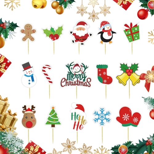 30PCS Weihnachten Cupcake Toppers Glitter Christmas Gingerbread Man Cupcake Toppers Dekoration Fröhliche Weihnachten Kuchen Topper Lebkuchenmann Stil Weihnachten Party Urlaub Zubehör (B) von Alwodici