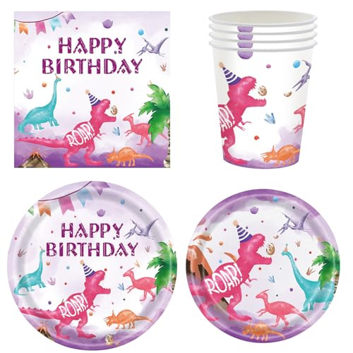 50 PCS Party Geschirr Set rosa Dinosaurier Geburtstag Geschirr Set Papier Wegwerfpapier Teller Tassen Servietten Geschirr Set für Geburtstag Hochzeit Jahrestag Dekorationen Party Supplies von Alwodici