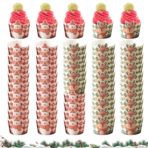 50Pcs Weihnachten Cupcake Wrappers Weihnachten Papier Cupcake Fälle für Backen Dekoration Einweg-Backen Tassen für Weihnachten Urlaub Geburtstag Party Süßigkeiten Kuchen machen Dekorationen Zubehör von Alwodici