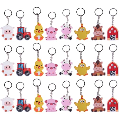 Alwodici 24Pcs Bauernhof Tier Keychain Mini Farm Thema Schlüsselanhänger Rucksack Handtasche Dekoration für Kinder Frauen Männer Bauernhof Geburtstag Weihnachten Party Geschenke (A) von Alwodici