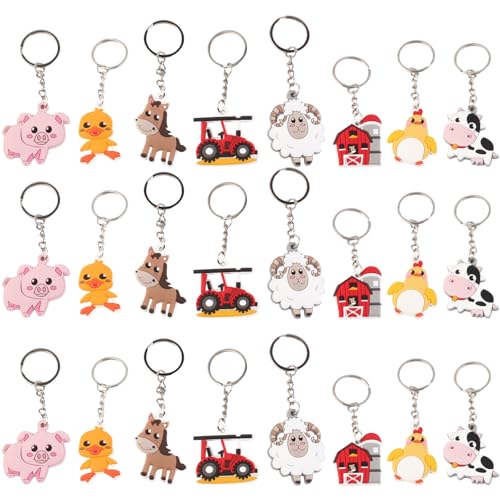 Alwodici 24Pcs Bauernhof Tier Keychain Mini Farm Thema Schlüsselanhänger Rucksack Handtasche Dekoration für Kinder Frauen Männer Bauernhof Geburtstag Weihnachten Party Geschenke (B) von Alwodici