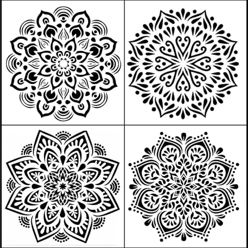 4 Stück Groß Mandala Schablonen Stencils Set Wiederverwendbares Große Painting Stencil DIY Malerei Vorlage Zubehör für Wände, Böden, Fenster, Möbel, Holz (30x30CM) von Alyxiavia