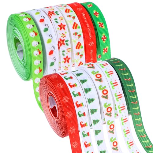 Amabro 12 Rollen Geschenkband Weihnachten,10mm Schleifenband Weihnachten,54.86m Weihnachtsband Zum Verpacken Von Geschenken Weihnachtsbänder Weihnachtsbaum Dekoband für Dekoration (4.57m/Rollen) von Amabro