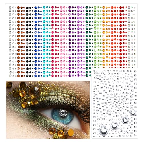 Amabro 1250 PCS Bunte Gesicht Edelsteine Aufkleber, 15 Farben selbstklebend Gesicht Juwelen Stick auf Strass Aufkleber Kristall Make up Edelsteine für Frauen Festival Zubehör Nagelkunst Dekorationen von Amabro