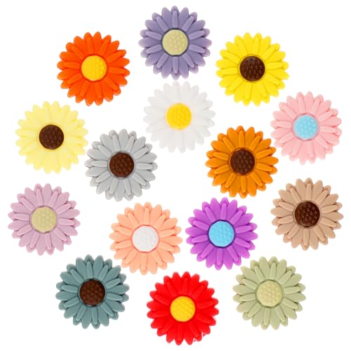 Amabro 15 Stück Perlen für Armbänder,30mm Perlen Blumen,Blumen Silikon Perlen Set Sonnenblumen Flower Beadssilikonperlen Gänseblümchen Silicone Bunte für DIY Schlüsselanhänger Schmuck Crafts Machen von Amabro