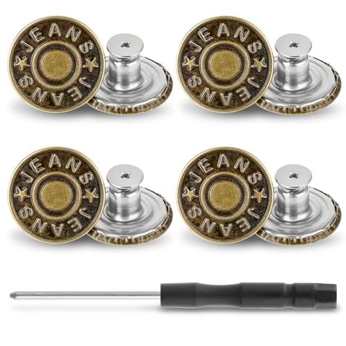 Amabro 17 mm oder 20 mm verstellbare Jeansknöpfe, ohne Nähen abnehmbare Metallknöpfe wiederverwendbare Hosenknopfspanner für Damen und Herren Jeans Bekleidungszubehör von Amabro