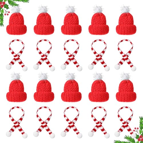 Amabro 20 Stück Weihnachtsmützen für Flaschen,Flaschenmütze Weihnachten,Weihnachtsmütze Schal Set Mini Kleine Mützen Zum Basteln Pullover Strickmütze Nikolausmütze Weinflasche Abdeckung Puppenhaus von Amabro