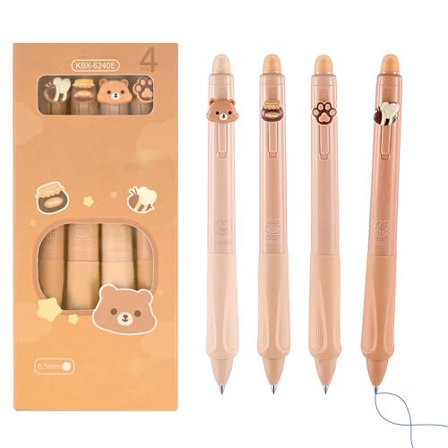 Amabro 4 Stück 0,5mm Kugelschreiber Mit Radiergummi,Einziehbare Radierbarer Stift,Tintenroller Radierbar Gelstift Cute Stuff Tintenstifte Tragbare Rollerball Kugelschreiber Markierstifte (Schwarz) von Amabro