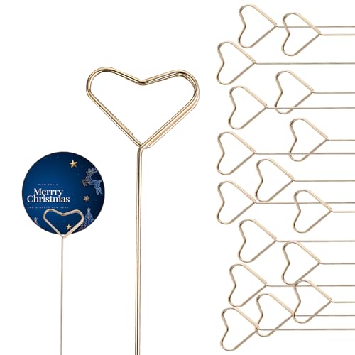 Amabro 40 Stück Fotohalter,Kartenhalter Kinder Gold,Kartenhalter Tisch Hochzeit Tischkartenhalter Kartenaufsteller Sticker Blumen Pick Metalldraht Goldfarbener Foto Clip Halter Stick Ring Schlaufen von Amabro