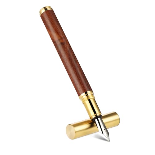 Amabro Füllfederhalter aus Holz, 0.5 mm Feine Spitze Vintage Handgefertigt Business Stift, Glatt Schreibender Kalligraphie Stift für Büro, Schule Journaling, Geschenkzubehör(Rötlich braun) von Amabro