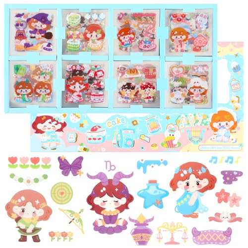 Amabro Kawaii Mini Aufkleber, 200 Blatt Niedliche Scrapbook Stickers Süße Cartoon Mädchen Aufkleber niedliches Cartoon-Mädchen-Aufkleber Set für Journal Notizbuch Fotoalbum DIY Scrapbook von Amabro