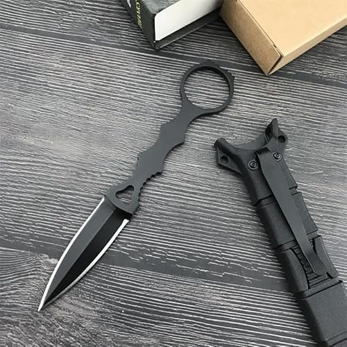 Tragbares Messer mit fester Klinge und Scheide. Campingmesser mit Klinge aus 440c-Stahl. Tragbares Messer mit fester Klinge und Kydex-Scheide mit Scheide und Messerclip (Schwarze Vollklinge) von Amacigana