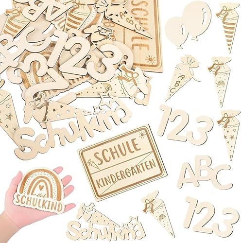 Einschulung Konfetti Holz 160 Stück Streudeko Einschulung Holz Schulkind Konfetti Tischdeko Einschulung Deko Streudeko Tischdekoration für Schuleinführung Schulanfang Einschulung Deko Jungen Mädchen von Amacoam