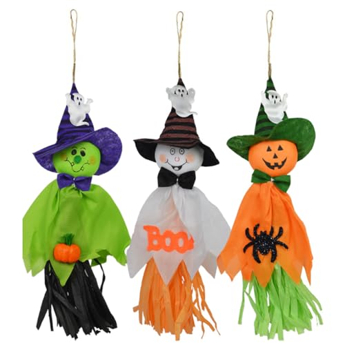 Halloween Deko hängende Geister 3 Stück Halloween Hängender Geist 35 * 15cm Fliegendes Gespenst Hängede korationen Ghost Halloween Hängender Geist Deko für Halloween Deko Patio Lawn Garden Party Deko von Amacoam