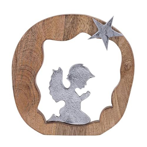 Dekofigur Betender Engel 20x20cm Holzfigur Glücksengel Mangoholz Aluminium von Amago home