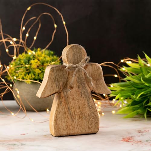 Dekofigur Engel Holzfigur 15x13cm Glücksengel Weihnachtsdekoration Mangoholz von Amago home