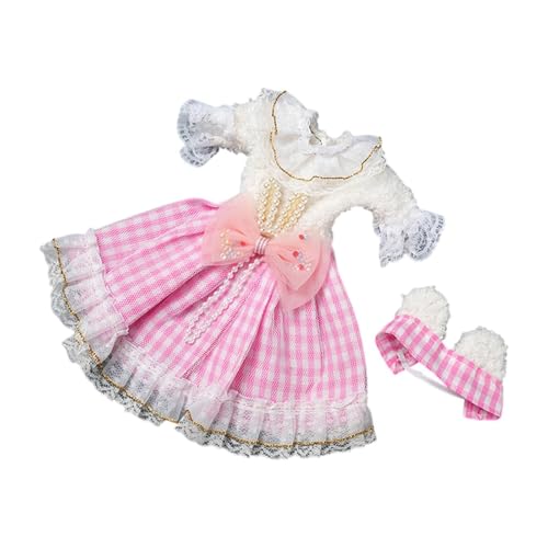 Amagogo 1:6 BJD-Puppe, Kariertes Kleid, Anzieh-Foto-Requisiten, Kleidung zum Selbermachen für Kinderkostüme, Machen Sie Ihre eigenen Puppen für 30 cm große, Rosa von Amagogo