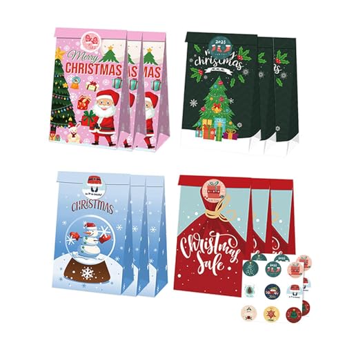 Amagogo 12 Stück Weihnachtsgeschenk-Papiertüten, Weihnachts-Geschenktüten, Party-Zubehör, tragbar, zur Aufbewahrung, multifunktional, Keks-/Bonbontüten, Style D von Amagogo