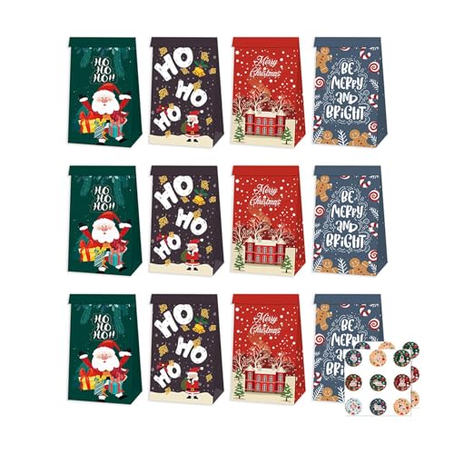 Amagogo 12 Stück Weihnachtsgeschenk-Papiertüten, Weihnachts-Geschenktüten, Party-Zubehör, tragbar, zur Aufbewahrung, multifunktional, Keks-/Bonbontüten, Style E von Amagogo