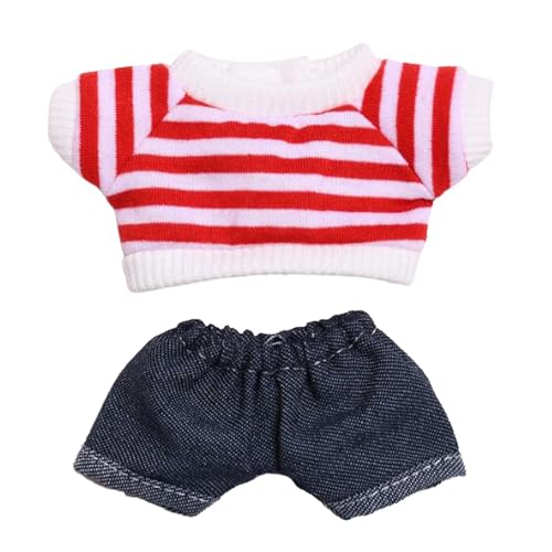 Amagogo 2 Stück Mini 6 Zoll Puppenkleidung,Mädchen Puppenkleidung,gestreiftes Kleidungsset,Kleidung Mädchen Geschenk,Puppenshorts Set für 17cm Puppen, Rot von Amagogo