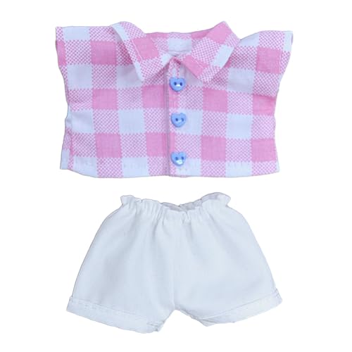 Amagogo 2 Stücke Puppen Hemd und Hosen Outfits Miniatur Kleidung Kostüm für 17cm Puppen Junge Puppen, Rosa Gitter von Amagogo