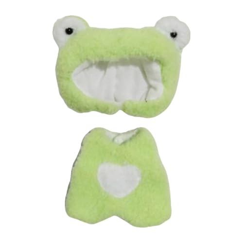 Amagogo 2-teiliger Puppen-Overall und Hut, Miniatur-Kleidung, handgefertigte Kleidungs-Outfits für 15–17 cm große Puppen, Grüner Frosch von Amagogo