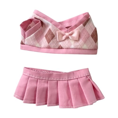 Amagogo 2X Plüschpuppe Karierte Kleidung zum Anziehen, weich, abnehmbar, modisch, süße Dekoration, Kostüme, Anhänger, Puppen-Outfits für 5,91 Zoll große, Rosa Rock von Amagogo