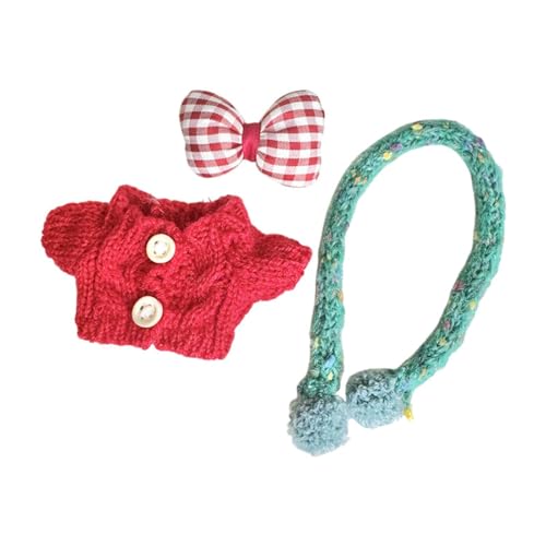 Amagogo 3 Stück Puppenpullover und Schal, Schleife, Haarnadel, Miniatur-Kleidungszubehör, handgefertigte Kleidung für 17 cm große Puppen, Neujahrsgeschenke, Rot von Amagogo