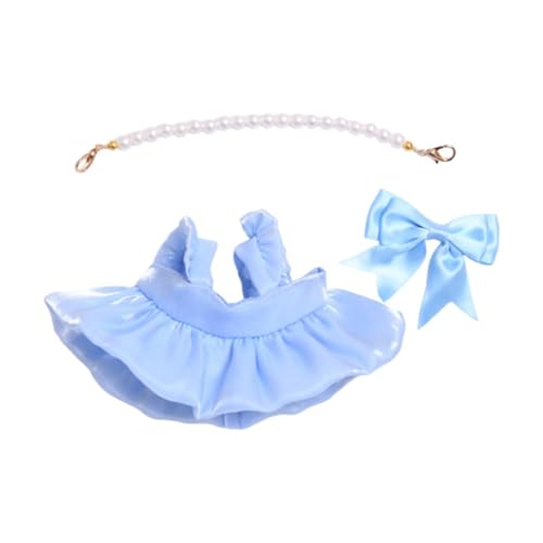 Amagogo 3-teiliges Puppenkleid und Halskette mit Schleife und Haarnadel, Miniatur-Kleidung, handgefertigte Kleidung für 20-cm-Puppen, Blau von Amagogo