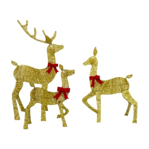 Amagogo 3-teiliges Weihnachts-Rentier-Figuren-Hof-Ornament, glitzerndes Urlaubsdisplay, goldenes beleuchtetes Hirsch-Außendekor für Hof und Veranda von Amagogo