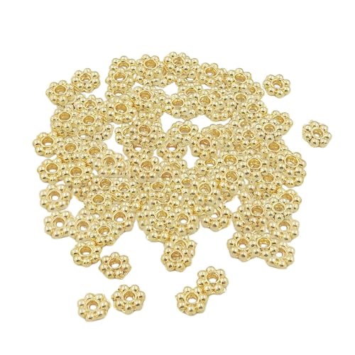 Amagogo 500 x Gänseblümchen-Abstandshalter-Set, lose Perlen, DIY Basteln, 6 mm, Gänseblümchen-Perlen für Schmuckherstellung, Stirnband-Zubehör, Gold von Amagogo