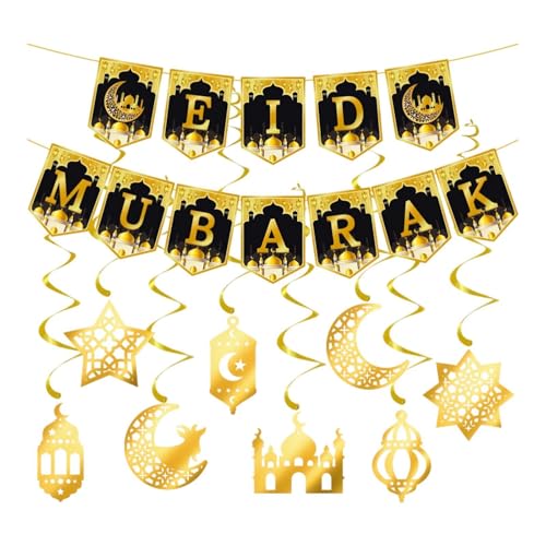 Amagogo Eid Mubarak Banner Hanging Wirbel Dekorationen Girlande für themenbezogene Party Innen im Freien von Amagogo