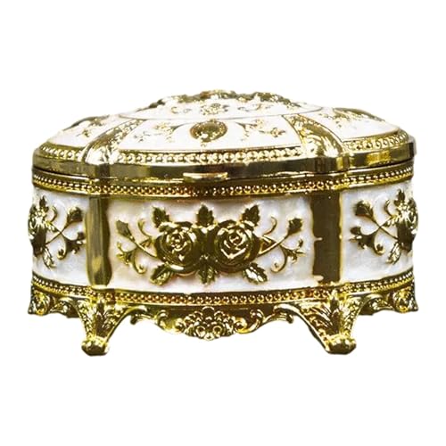 Amagogo Luxus -Schmuckschatulle, Treasure Chest Decorative Halter Hochzeit mit Deckelspeicherorganisator, Ringmarket Hülle für Charms Anhänger, Goldweiß von Amagogo