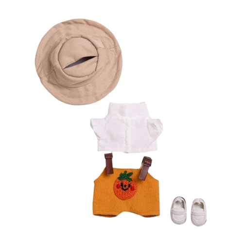 Amagogo Puppenoberteil und Hosenträger-Hosenanzug, Puppenkleidung mit Mütze und Schuhen, Kostüm, Kleidung, Puppenhose, Outfits für 17 cm große Puppen, Gelbes Set Schuhe von Amagogo