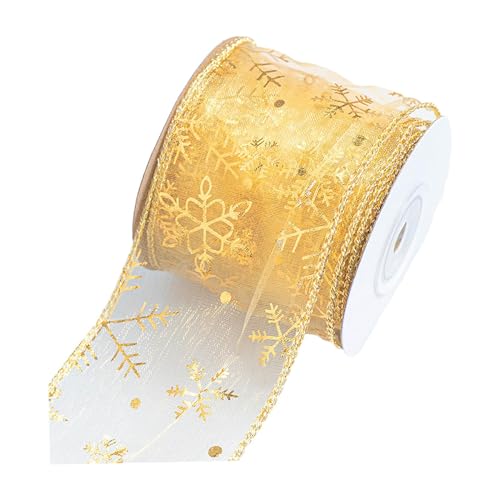 Weihnachten, Band, Geschenkverpackungsband, langlebig, Zubehör, DIY Handwerk, Weihnachten gemusterte Verpackung, Band für Verpackung, Beige Gold Muster von Amagogo