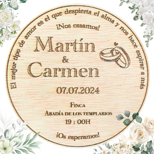 Amaisso Personalisierte Hochzeitseinladungen aus Holz für Braut | originelle und moderne Hochzeitsgeschenke | Erinnerungen für besondere Hochzeiten (Circular) von Amaisso