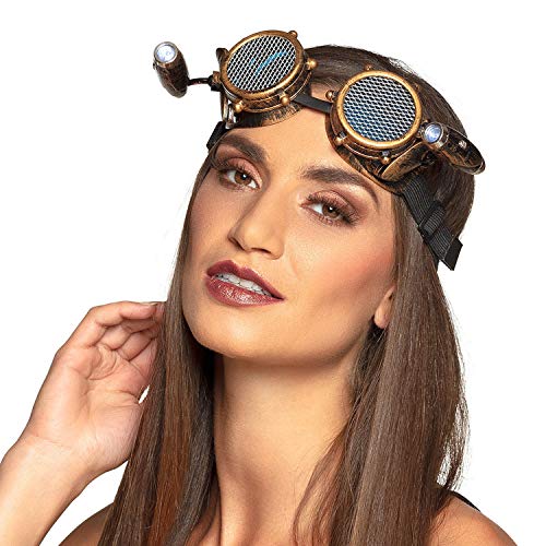 Amakando Elegante Cyberpunk Brille mit Lampe/Gold-Schwarz/Viktorianische Rundbrille im Steampunk-Look/EIN Highlight zu Kostümfest & Mottoparty von Amakando