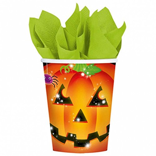 Amakando Partybecher 8 Halloween Kinder Becher 266 ml Trinkbecher Kürbis Partygeschirr Einwegbecher Pappbecher Pumpkin Partyartikel Deko Accessoires Halloweenbecher Tischdekoration von Amakando