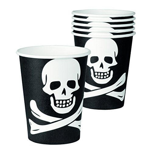 Amakando Partybecher Pirat - 25 cl - 6 STK. Pappbecher Piratenparty Partygeschirr Geburtstagsparty Maritim Einweggeschirr Piratengeburtstag Dekoration Piratenfest 6 STK. Pappbecher Piratenparty von Amakando